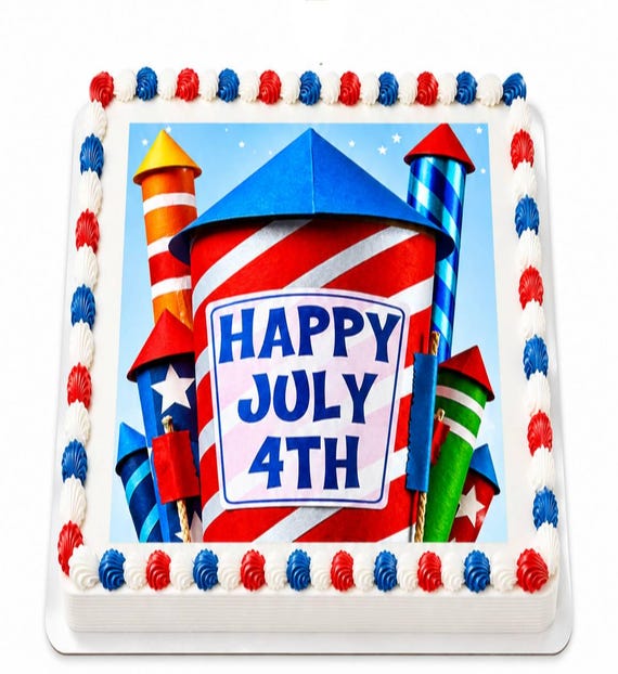 Happy July 4th Fireworks Edible Cake Topper, Patriotic Rocket Frosting Sheet Image ~ D2226