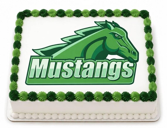 Green Mustangs Horse Mascot Edible Cake Topper, School Team Pride Frosting Sheet Image, Stallion ~ D24397