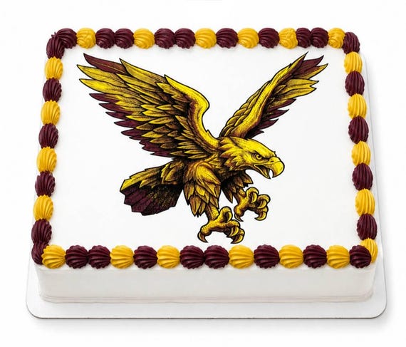 Gold Maroon Eagle Swooping Mascot Edible Cake Topper, Hawk Falcon School Frosting Sheet Image ~ D24326