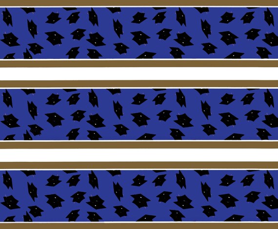 Blue Graduation Hats - Side Strips ~ Edible 2D Fondant Birthday Cake Side Toppers ~ D724
