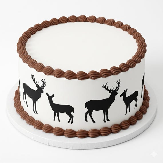 Deer Family Silhouette Edible Cake Side Strip, Hunting Buck Doe Frosting Sheet Decoration, Wildlife ~ D24495
