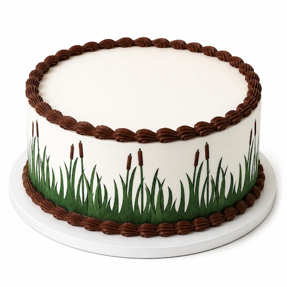 Cattails Marsh Grass Edible Cake Side Strips, Green Reeds Wetland Frosting Sheet Wrap Borders, Outdoor Nature ~ D24630