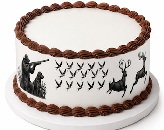 Hunting Scene Edible Cake Side Strips, Deer Duck Frosting Sheets, Outdoor Party ~ D21521