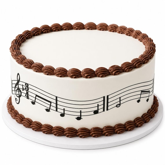 Music Notes Staff Edible Cake Side Strips, Treble Clef Sheet Score Frosting Sheet Wrap Borders, Musician Band ~ D5770