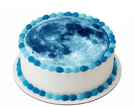 Blue Moon Edible Cake Topper, Space Celestial Frosting Sheet Image, Full Moon Galaxy Astronomy ~ D9395