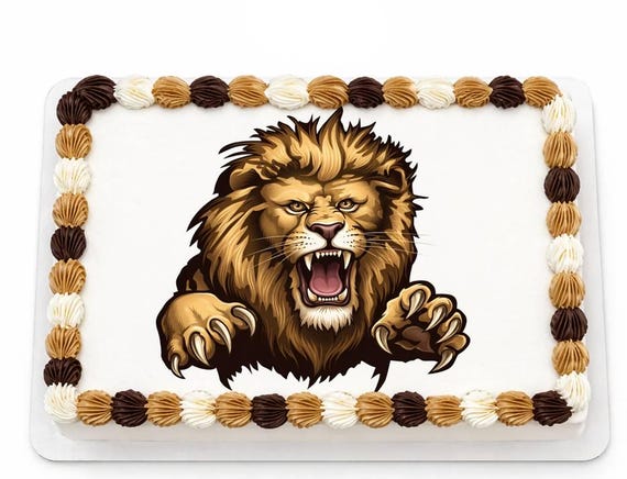 Lion Mascot Edible Cake Topper, School Spirit Frosting Sheet Image, Gold Brown Lions Sports Team ~ D939