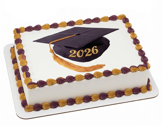 2026 Graduation Cap Edible Cake Topper, Class of 2026 Frosting Sheet ~ D30068