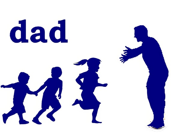 Blue Dad & Kids Silhouette Birthday ~ Edible 2D Fondant Birthday Cake/Cupcake Topper ~ D24611