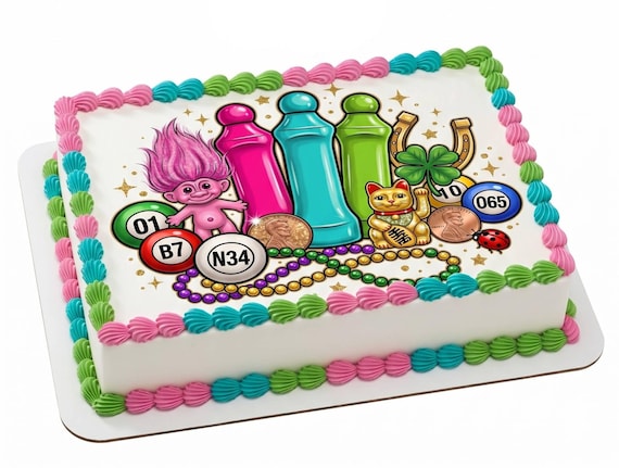 Lucky Bingo Party Edible Cake Topper, Dauber and Good Luck Frosting Sheet Decoration ~ D30071