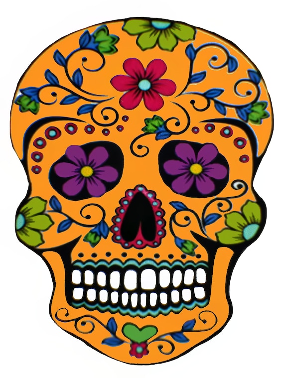 Orange Sugar Skull Halloween Birthday ~ Edible 2D Fondant Birthday Cake/Cupcake Topper ~ D22645