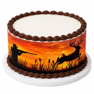 Hunter Deer Sunset Edible Cake Side Strip, Hunting Birthday Frosting Sheet Decoration ~ D24134