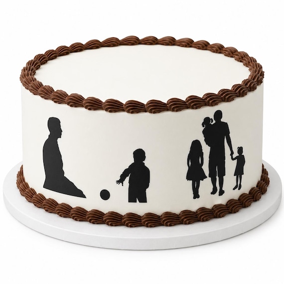 Father Family Silhouette Edible Cake Side Strip, Father's Day Frosting Sheet Decoration ~ D24718