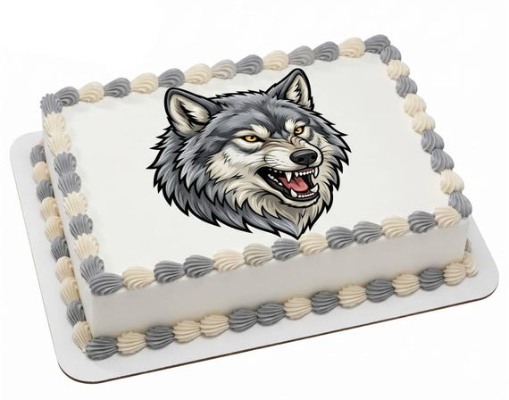 Wolf Mascot Edible Cake Topper, School Spirit Frosting Sheet Image, Gray Wolf Sports Team ~ D30075