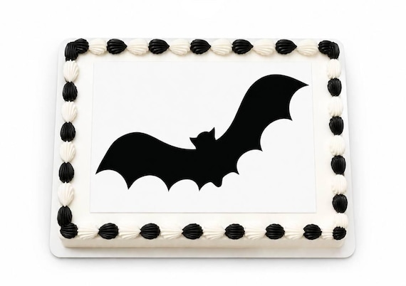 Black Bat Silhouette Edible Cake Topper, Halloween Frosting Sheet Image ~ D21593