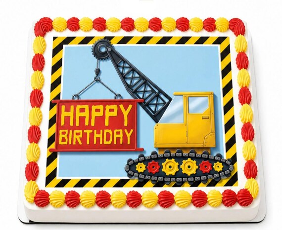 Construction Crane Happy Birthday Edible Cake Topper, Dump Truck Kids Frosting Sheet Image, Builder ~ D121