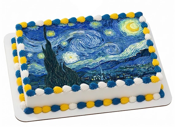 Starry Night Edible Cake Topper, Van Gogh Fine Art Frosting Sheet Image, Artist Birthday ~ D443