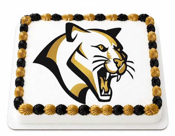 Gold Black Panther Mascot Edible Cake Topper, Cougar Wildcat School Frosting Sheet Image, Fierce ~ D22452