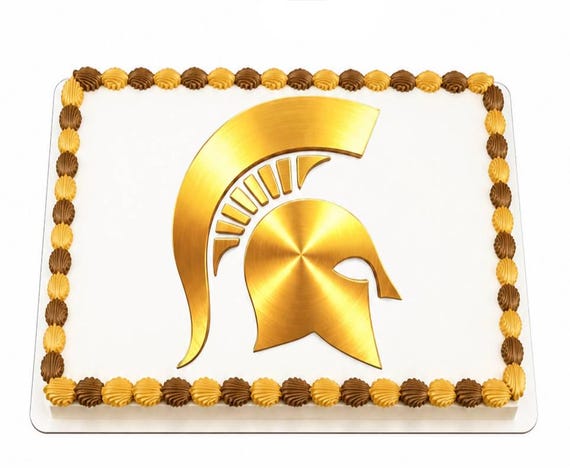 Gold Spartan Helmet Metallic Edible Cake Topper, Trojan Warrior School Frosting Sheet Image, Bronze ~ D22461