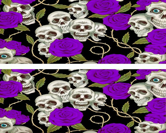 Skulls & Purple Roses Halloween - Side Strips - Edible Cake Side Toppers- Decorate The Sides of Your Cake! - D24410