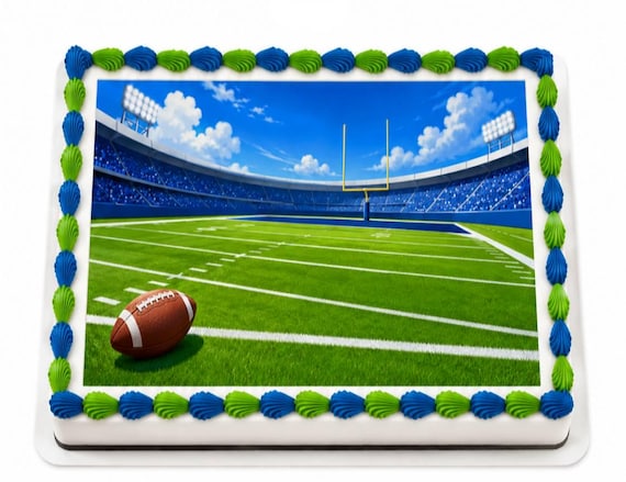 Football Stadium Field Edible Cake Topper, Sports Birthday Frosting Sheet Image ~ D30170