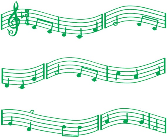 Green Music Band Notes - Birthday Background - Side Strips ~ Edible 2D Fondant Birthday Cake Side Toppers ~ D22678