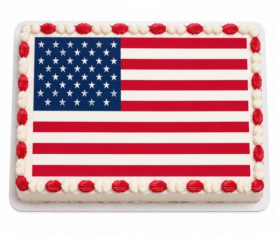 American Flag Edible Cake Topper, Patriotic Frosting Sheet Image, Fourth July Party Decor ~ D4308