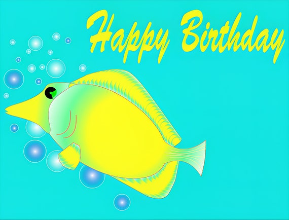 Happy Birthday Fish ~ Edible 2D Fondant Birthday Cake/Cupcake Topper ~ D20102