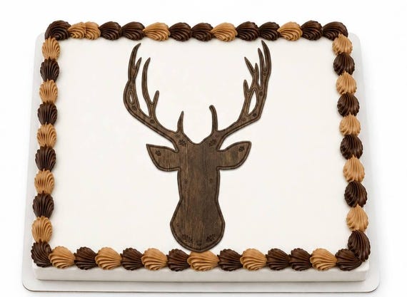 Wood Grain Deer Antler Edible Cake Topper, Hunting Birthday Frosting Sheet Image ~ D3964