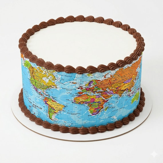 World Map Birthday Side Strips ~ Edible 2D Fondant Birthday Cake Side Toppers ~ D22339