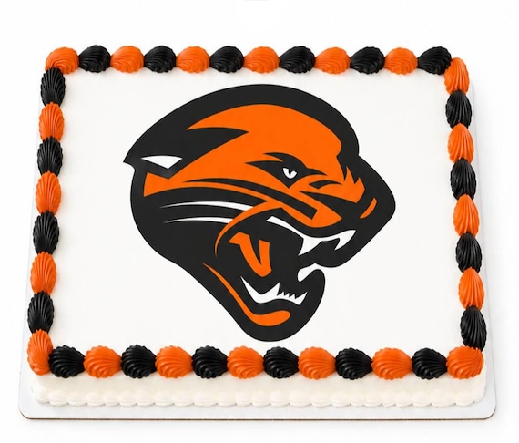 Orange Black Panther Mascot Edible Cake Topper, Cougar Jaguar School Frosting Sheet Image, Team Pride ~ D1453