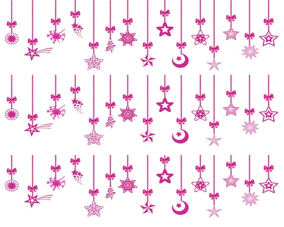 Pink Merry Christmas Ornaments ~ Edible 2D Fondant Birthday Cake Side Toppers ~ D24215