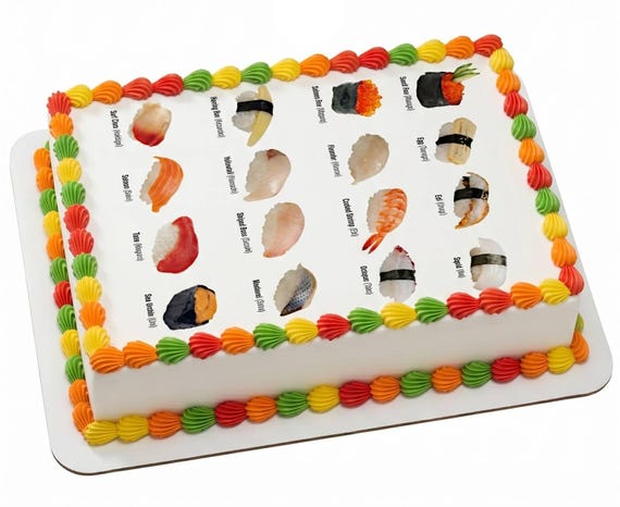 Sushi Guide Edible Cake Topper, Japanese Nigiri Chart Frosting Sheet Image, Sushi Birthday ~ D30000