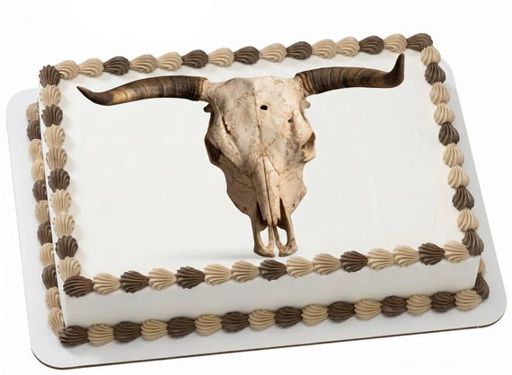 Longhorn Skull Edible Cake Topper, Western Country Frosting Sheet Image, Bull Skull Cowboy ~ D5833
