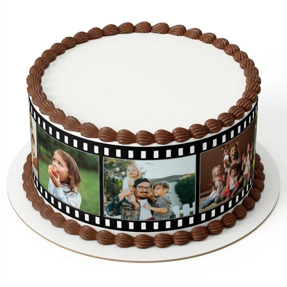 Film Reel Photo Collage Edible Cake Side Strip, Custom Movie Strip Frosting Sheet, Birthday Anniversary Memorial Party Decoration ~ D24159
