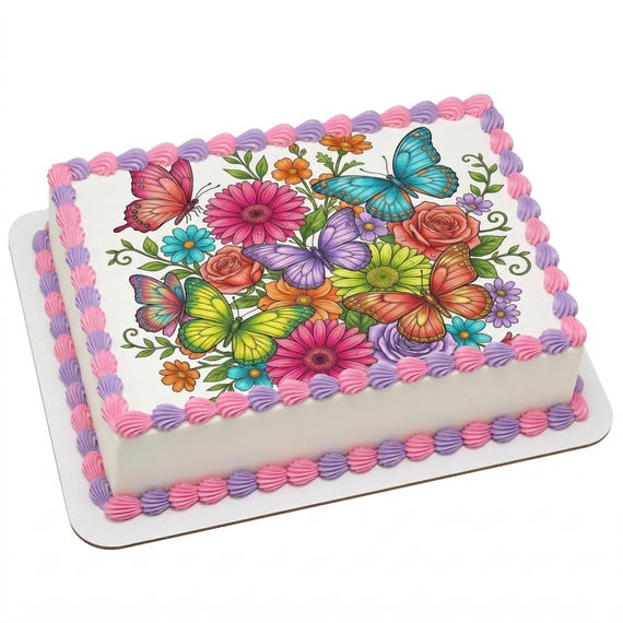 Mother’s Day Butterfly Floral Edible Cake Topper, Spring Frosting Sheet D30035