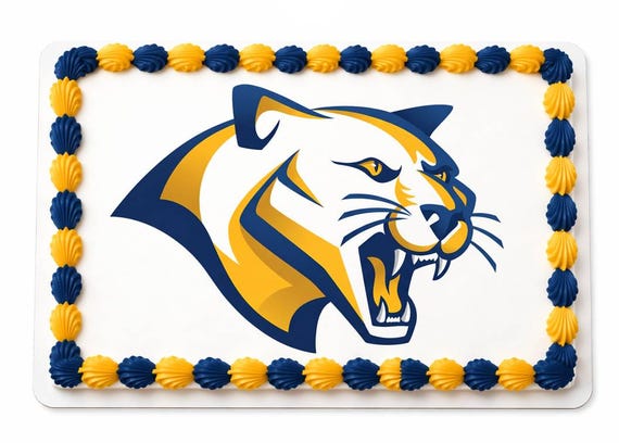 Cougar Mascot Edible Cake Topper, School Spirit Frosting Sheet Image, Navy Gold Cougars Sports ~ D925