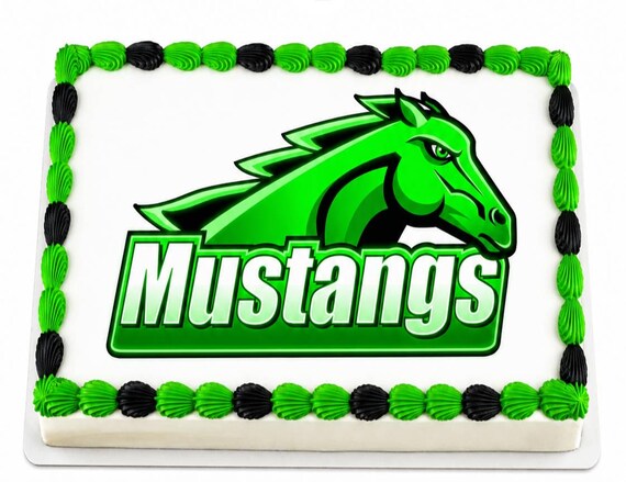 Green Mustangs Horse Mascot Edible Cake Topper, School Team Pride Frosting Sheet Image, Stallion ~ D22605