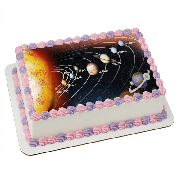 Solar System Planets Edible Cake Topper, Space Birthday Party Frosting Sheet Image, Outer Space Cake Decoration ~ D9496