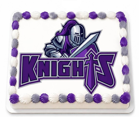Purple Knights Warrior Mascot Edible Cake Topper, School Team Frosting Sheet Image, Armor Sword ~ D6409