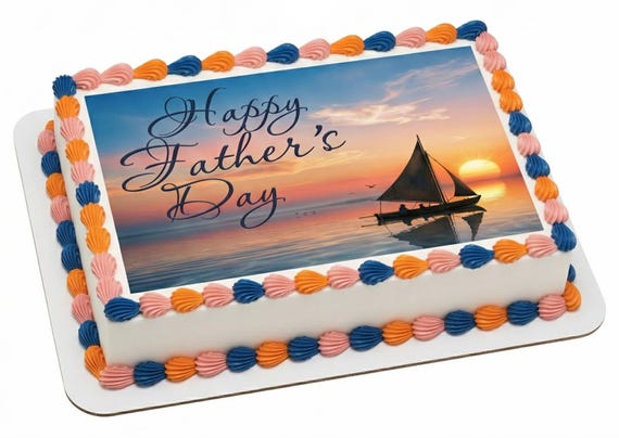Happy Father’s Day Sunset Sailboat Edible Cake Topper, Nautical Dad Frosting Sheet Decoration ~ D4381