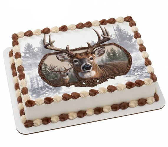 Buck Deer Edible Cake Topper, Rustic Wildlife Frosting Sheet Decoration ~ D6180