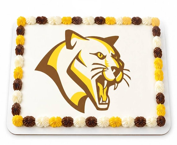 Gold Brown Cougar Mascot Edible Cake Topper, Panther Mountain Lion School Frosting Sheet Image ~ D10008