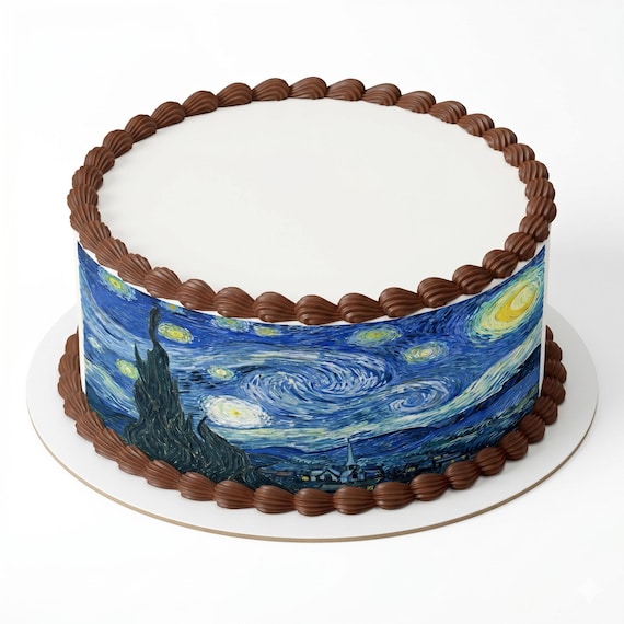 Starry Night Edible Cake Side Strip, Van Gogh Art Frosting Sheet Decoration, Famous Painting ~ D24655