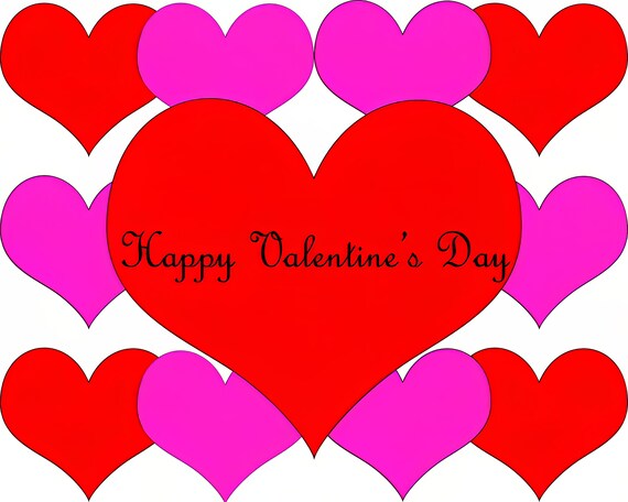 Happy Valentine's Day Hearts ~ Edible 2D Fondant Birthday Cake/Cupcake Topper ~ D22056