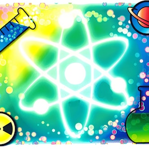Science Atom Birthday ~ Edible 2D Fondant Birthday Cake/Cupcake Topper ~ D974