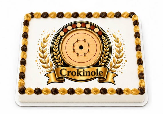 Crokinole Champion Edible Cake Topper, Game Night Birthday Frosting Sheet Image ~ D30260