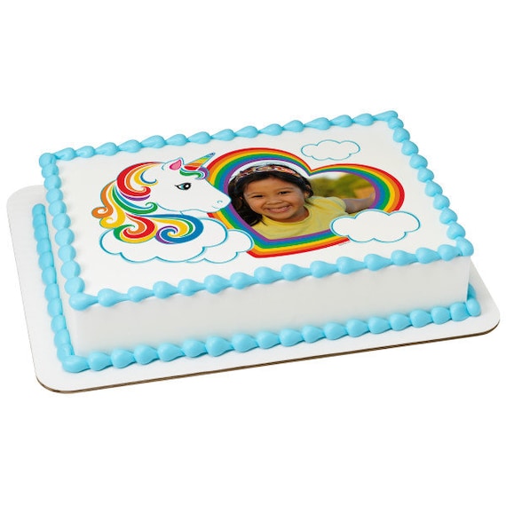 Rainbow Unicorn Birthday ~ Edible 2D Fondant Birthday Photo Frame Cake/Cupcake Topper ~ D24118