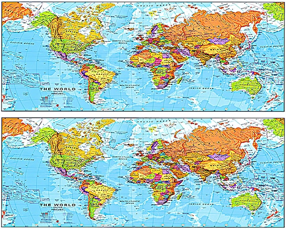 World Map Birthday Side Strips ~ Edible 2D Fondant Birthday Cake Side Toppers ~ D22339