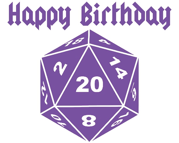 Purple Happy Birthday D20 Dice ~ Edible 2D Fondant Birthday Cake/Cupcake Topper ~ D24683