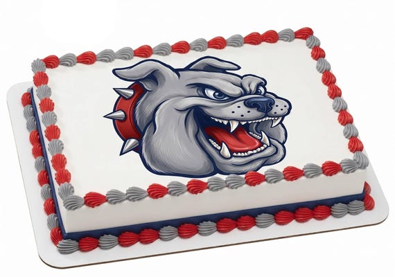 Bulldog Mascot Edible Cake Topper, School Spirit Frosting Sheet Image, Red Gray Navy Bulldog ~ D838